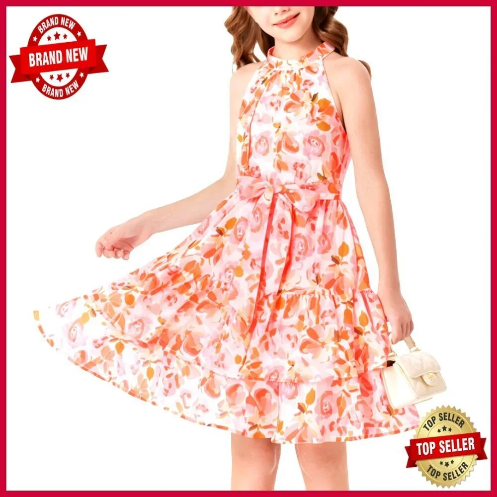 Floral Hawaiian Halter Sundress Chiffon Tiered Ruffle Party Beach Vacation